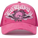 lippikset-kaareva-rekka-vaaleanpunainen-snapback-flaming-gothic-skull-washed-ed-hardy