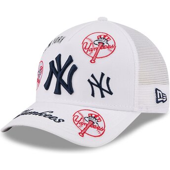 Lippikset kaareva rekka valkoinen snapback 9FORTY M-Crown A Frame All Over New York Yankees MLB New Era
