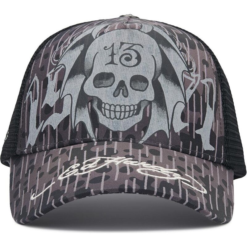 lippikset-kaareva-rekka-musta-snapback-13-skull-ed-hardy