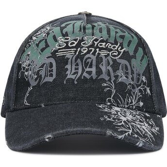 Lippikset kaareva musta säädettävä nauha Distressed Floral Gothic Ed Hardy