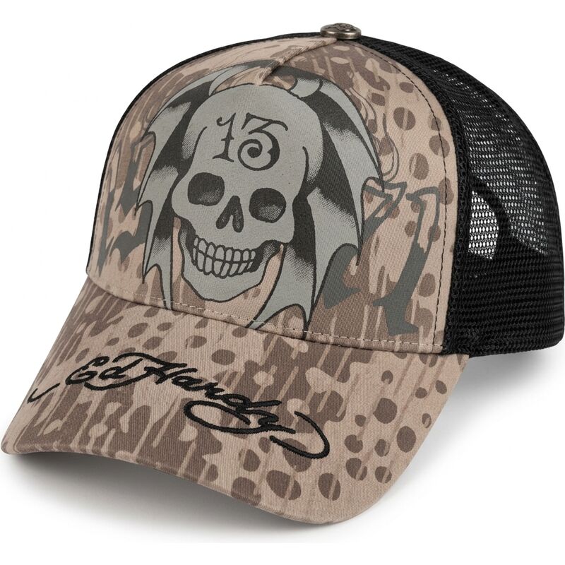 lippikset-kaareva-rekka-harmaa-snapback-13-skull-ed-hardy