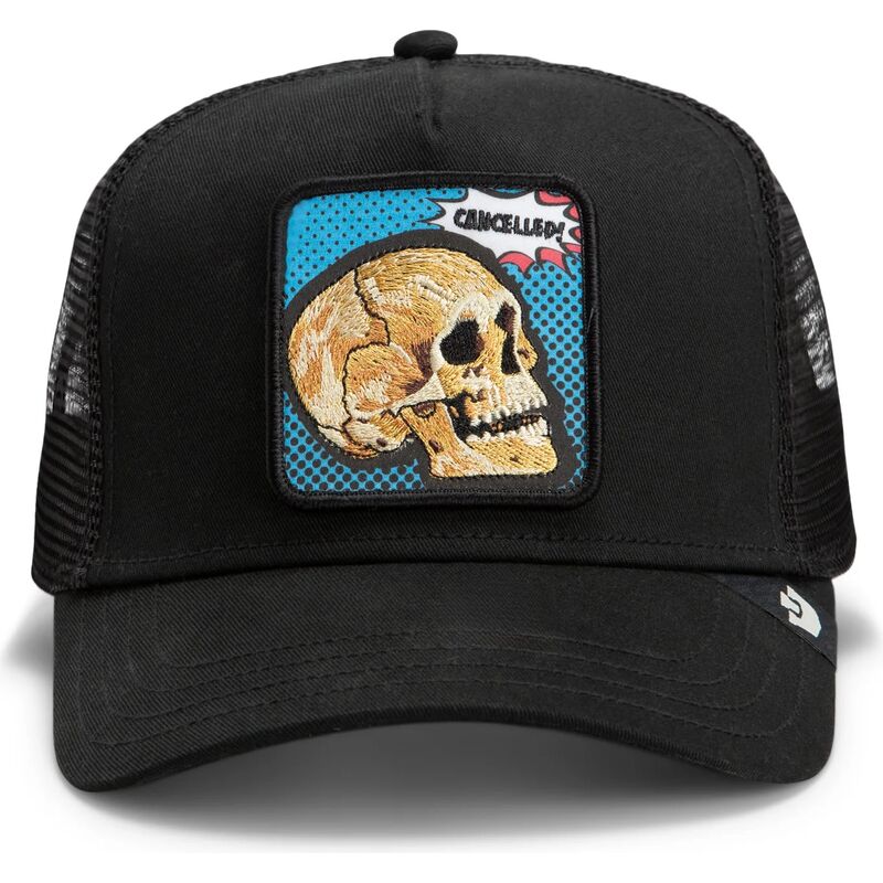 lippikset-kaareva-rekka-musta-snapback-cancelled-skull-pop-art-strikes-back-the-farm-goorin-bros