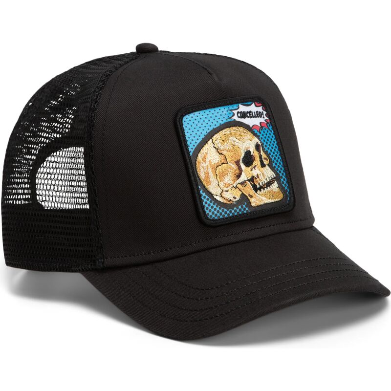lippikset-kaareva-rekka-musta-snapback-cancelled-skull-pop-art-strikes-back-the-farm-goorin-bros