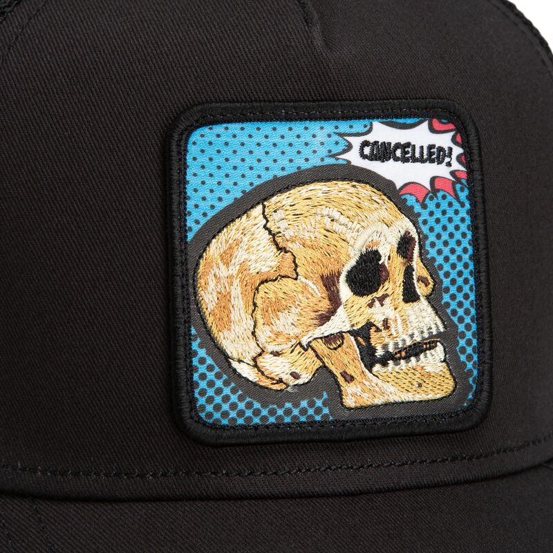 lippikset-kaareva-rekka-musta-snapback-cancelled-skull-pop-art-strikes-back-the-farm-goorin-bros