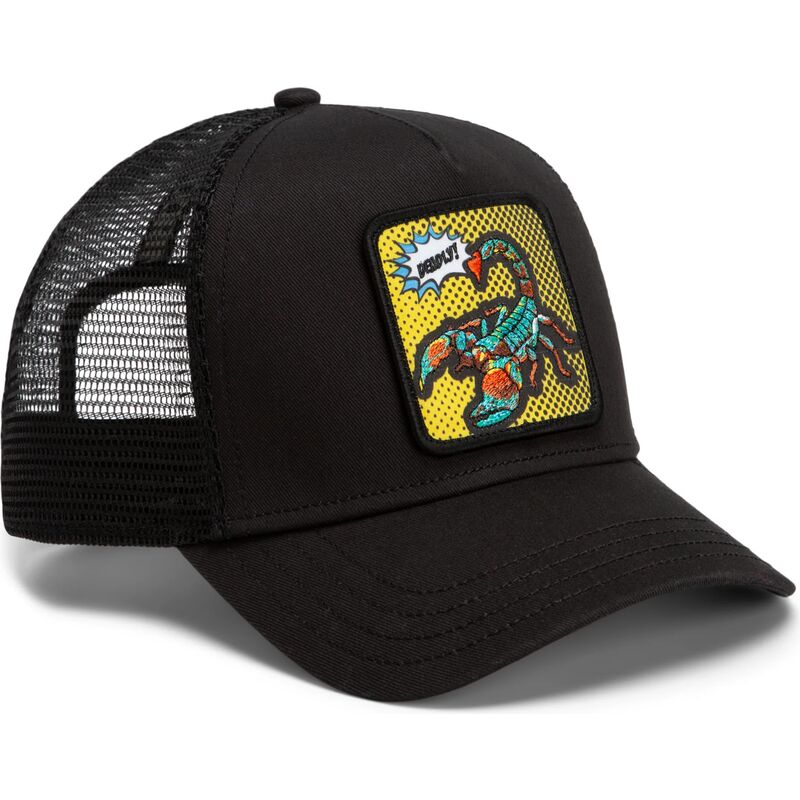 lippikset-kaareva-rekka-musta-snapback-deadly-scorpion-pop-art-strikes-back-the-farm-goorin-bros