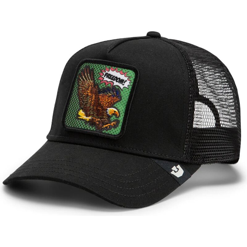 lippikset-kaareva-rekka-musta-snapback-freedom-eagle-pop-art-strikes-back-the-farm-goorin-bros