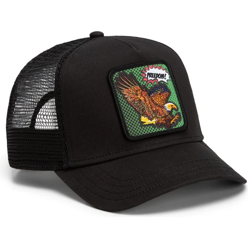 lippikset-kaareva-rekka-musta-snapback-freedom-eagle-pop-art-strikes-back-the-farm-goorin-bros