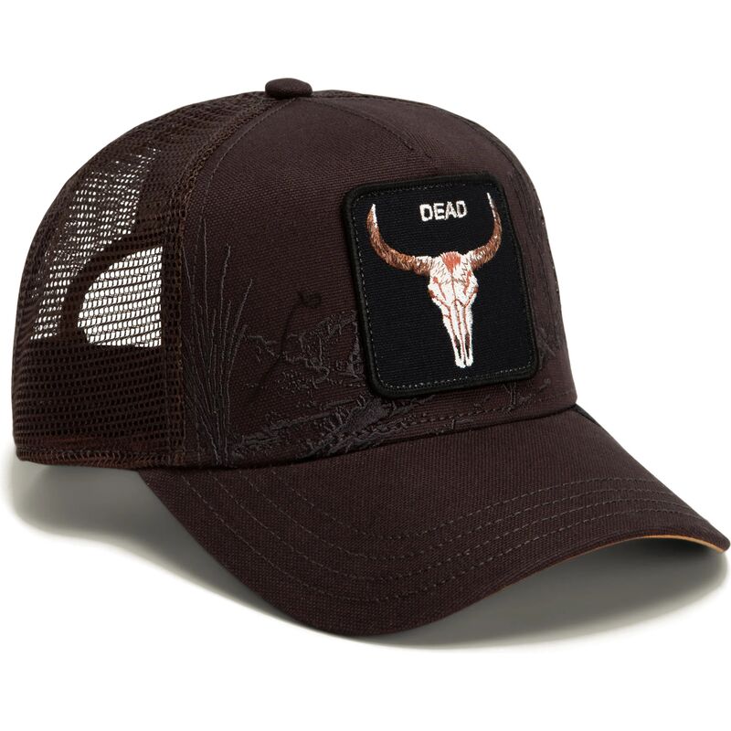 lippikset-kaareva-rekka-ruskea-snapback-skull-badlands-dead-the-farm-goorin-bros