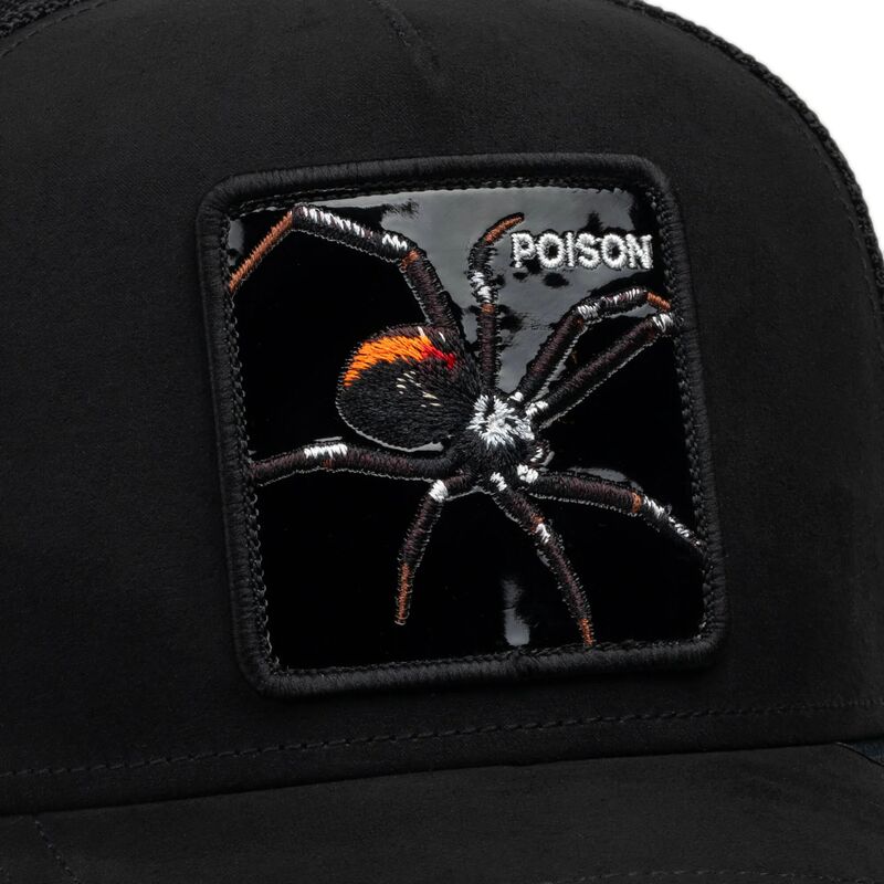 lippikset-kaareva-rekka-musta-snapback-black-out-spider-blackened-metallic-poison-the-farm-goorin-bros