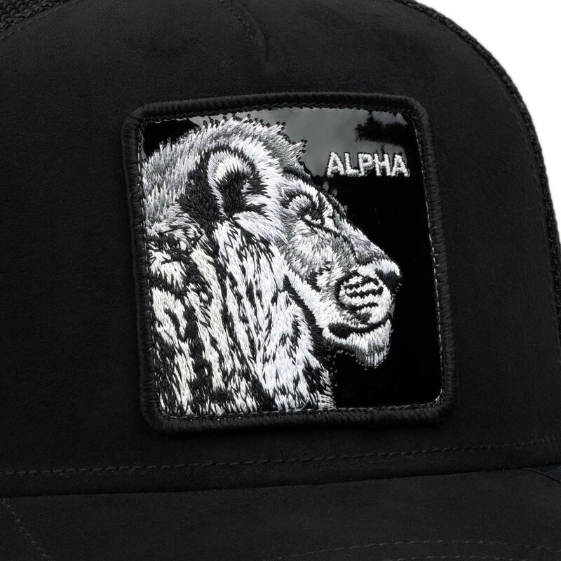 lippikset-kaareva-rekka-musta-snapback-black-out-lion-blackened-metallic-alpha-the-farm-goorin-bros