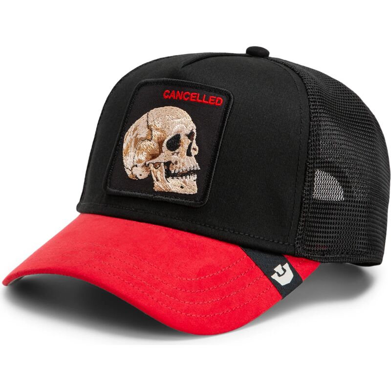 lippikset-kaareva-rekka-musta-snapback-cancelled-skull-microsuede-the-farm-goorin-bros