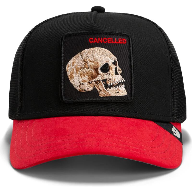 lippikset-kaareva-rekka-musta-snapback-cancelled-skull-microsuede-the-farm-goorin-bros