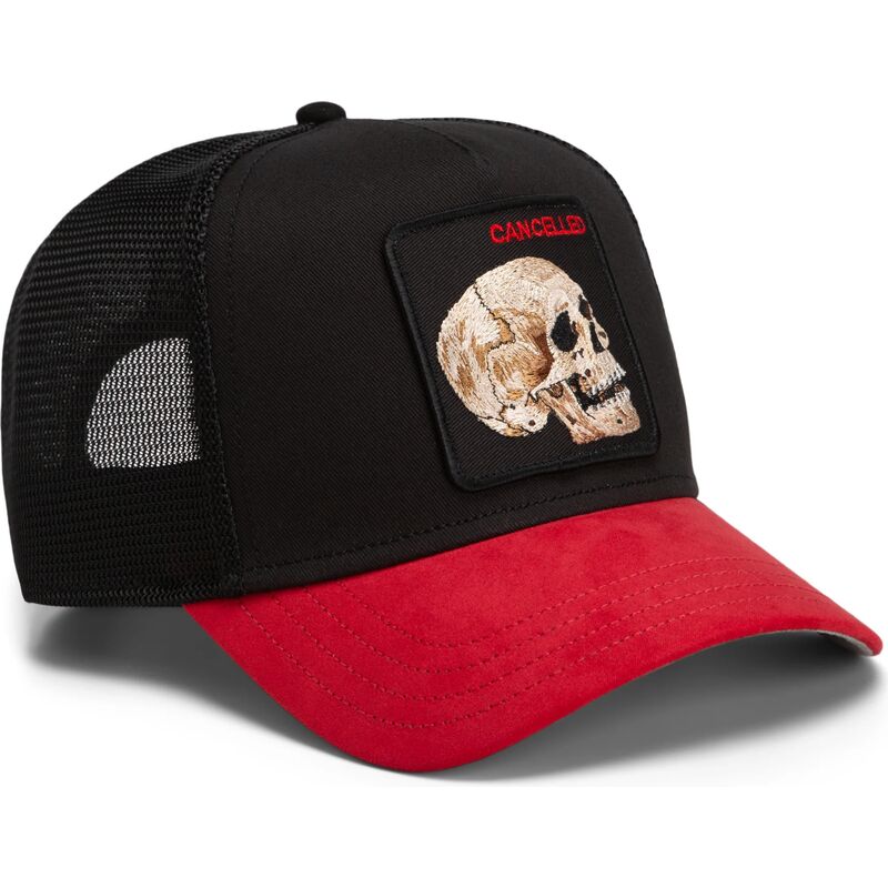 lippikset-kaareva-rekka-musta-snapback-cancelled-skull-microsuede-the-farm-goorin-bros