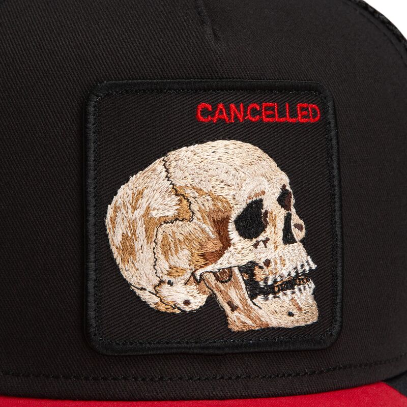 lippikset-kaareva-rekka-musta-snapback-cancelled-skull-microsuede-the-farm-goorin-bros
