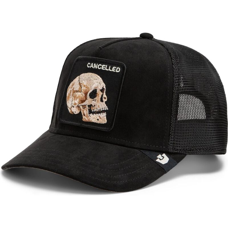 lippikset-kaareva-rekka-musta-snapback-suede-cancelled-skull-microsuede-the-farm-goorin-bros