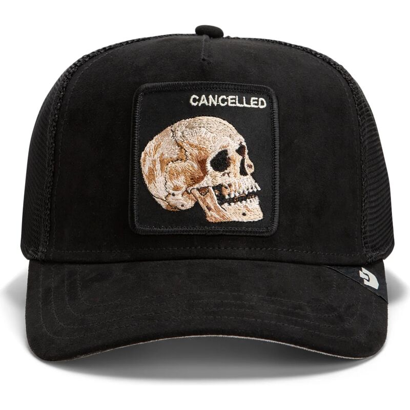 lippikset-kaareva-rekka-musta-snapback-suede-cancelled-skull-microsuede-the-farm-goorin-bros