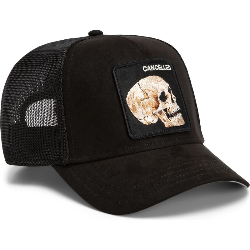 lippikset-kaareva-rekka-musta-snapback-suede-cancelled-skull-microsuede-the-farm-goorin-bros