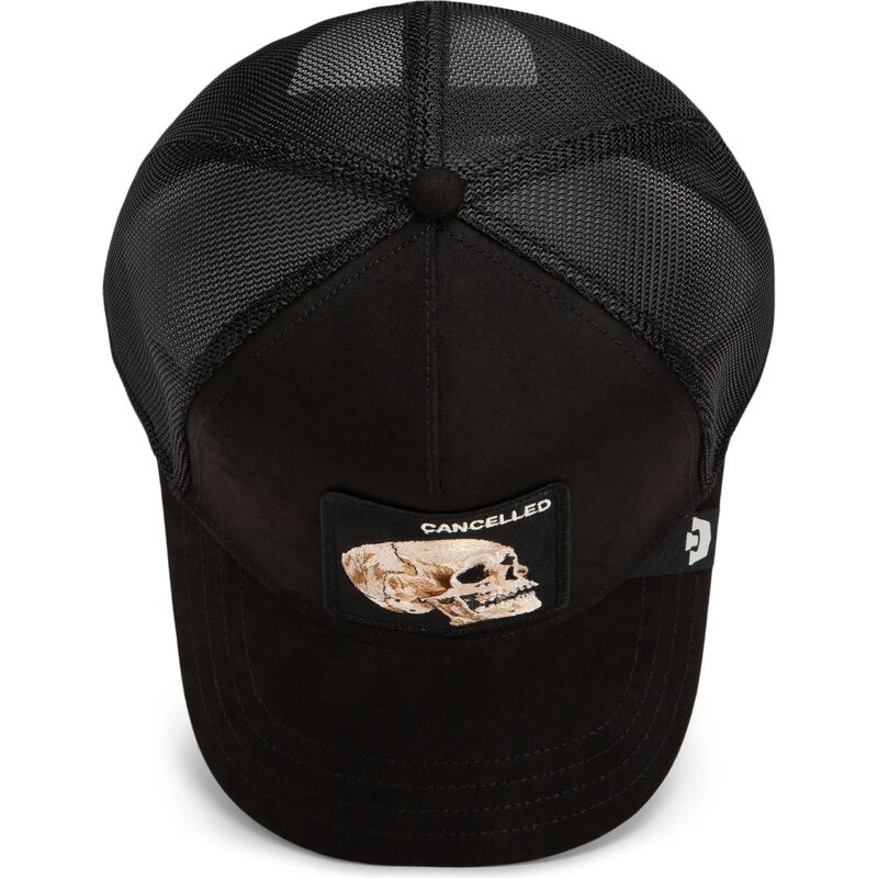 lippikset-kaareva-rekka-musta-snapback-suede-cancelled-skull-microsuede-the-farm-goorin-bros
