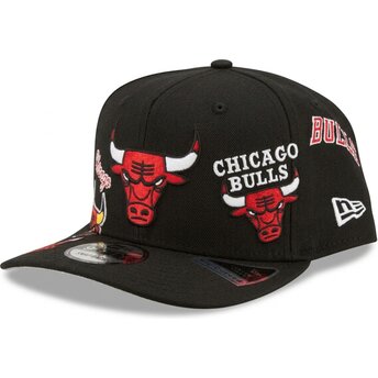 Lippikset kaareva musta snapback 9FIFTY A Frame Precurved Multi Patch Chicago Bulls NBA New Era