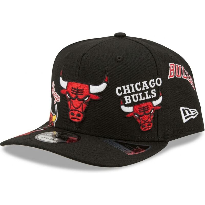 lippikset-kaareva-musta-snapback-9fifty-a-frame-precurved-multi-patch-chicago-bulls-nba-new-era