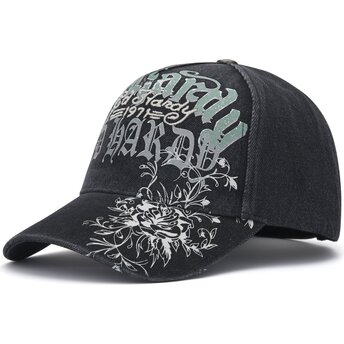 Lippikset kaareva musta säädettävä nauha Distressed Floral Gothic Ed Hardy