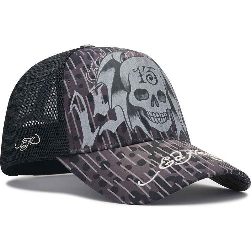 lippikset-kaareva-rekka-musta-snapback-13-skull-ed-hardy