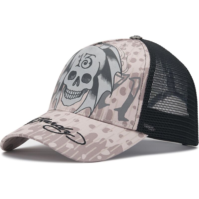 lippikset-kaareva-rekka-harmaa-snapback-13-skull-ed-hardy
