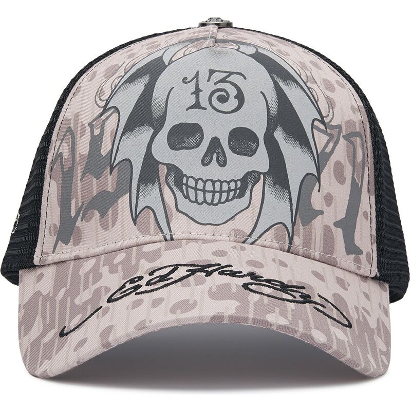 lippikset-kaareva-rekka-harmaa-snapback-13-skull-ed-hardy