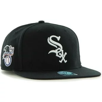 47 Brand Flat Brim Side Logo MLB Chicago White Sox Smooth Black Snapback Cap