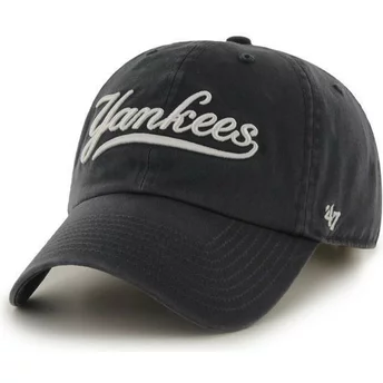 47 Brand Curved Brim Script Logo New York Yankees MLB Clean Up Navy Blue Cap